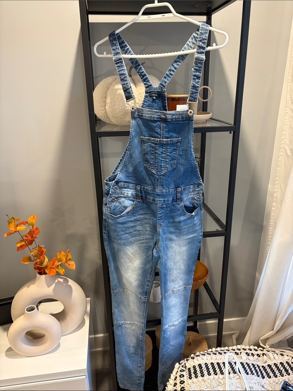 047 Women's Blue Denim Jean Overalls with Adjustable Straps